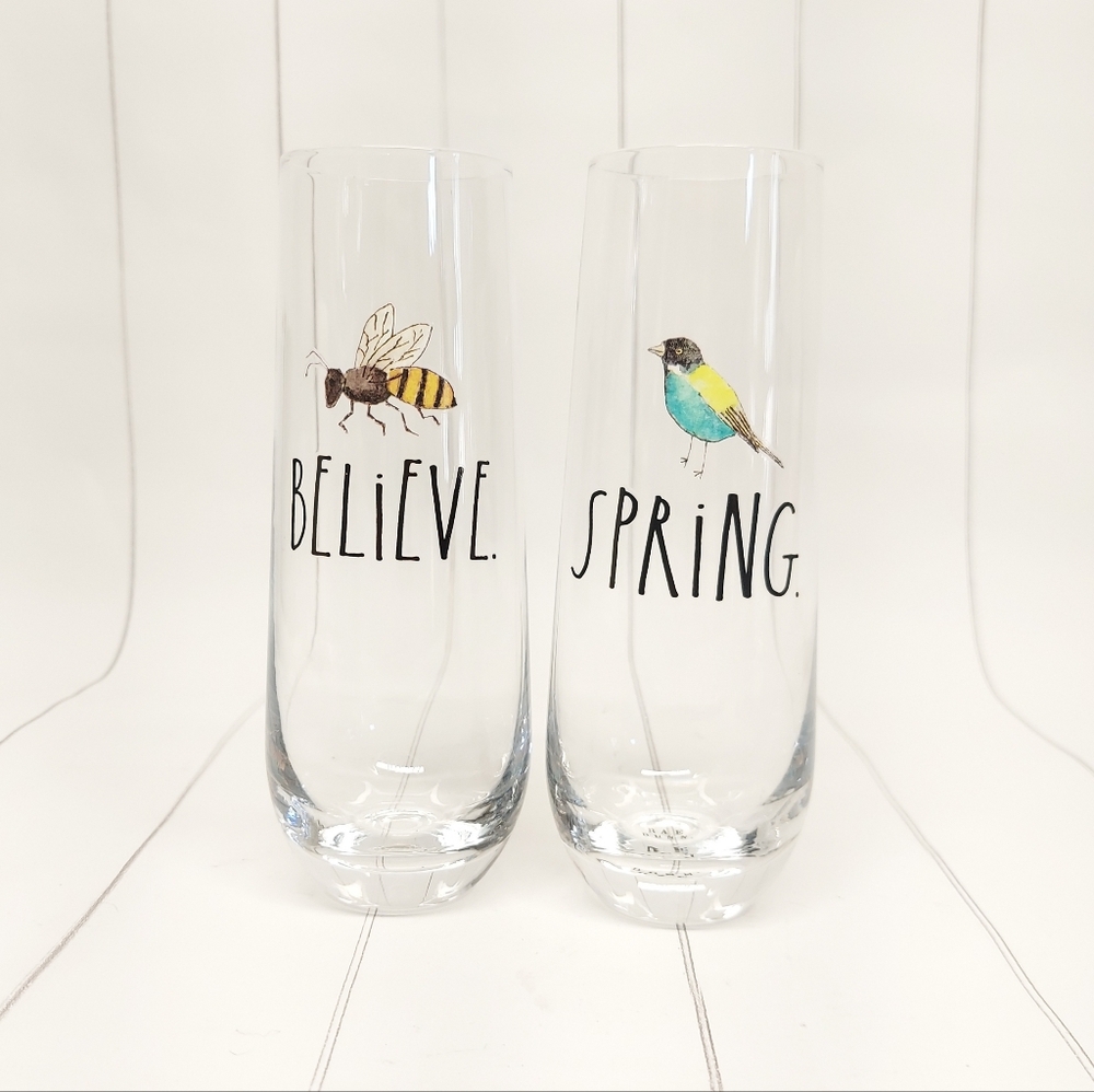 Set 2 wine glasses Rae Dunn stemless flutes
